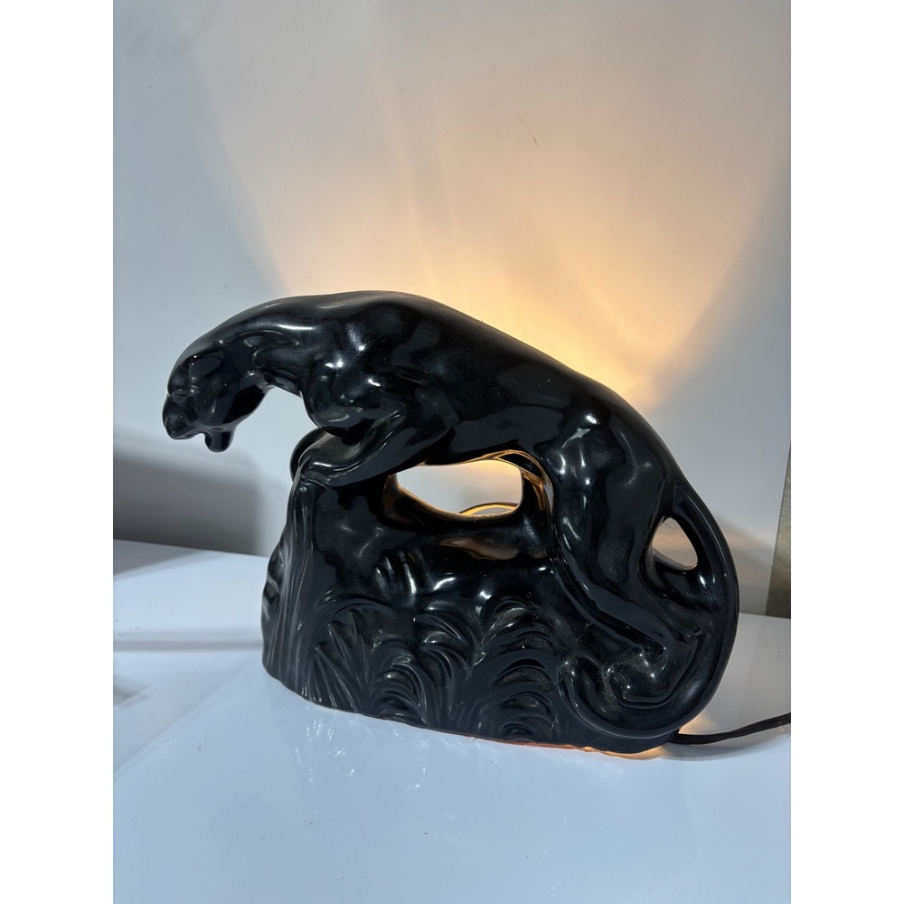 Vintage Mid Century Black Panther TV Lamp Ceramic Retro MCM 1950s Decor